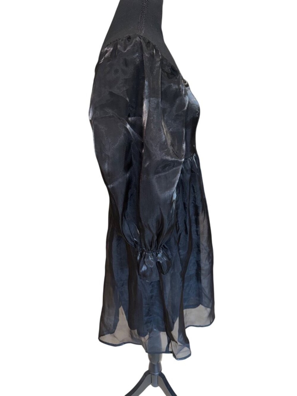 Anthropologie Blu Pepper Black Sheer Sheer Balloon Sleeve Babydoll Dress M Prom - Picture 4 of 12